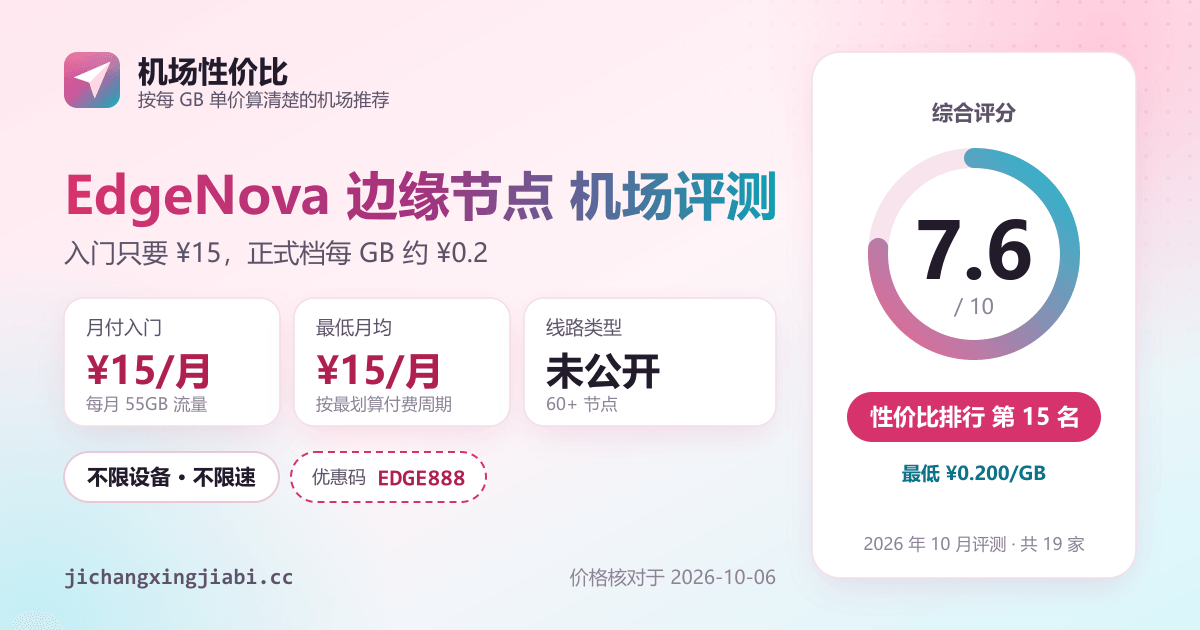 EdgeNova 边缘节点机场评测：价格、线路与评分一览